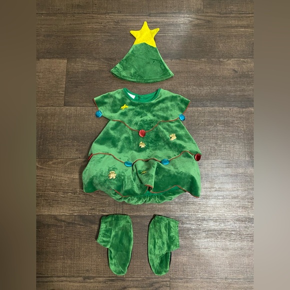TRIM A HOME Green Christmas Tree Dress , Hat & Shoes Set Size 2T-4T - Picture 2 of 7